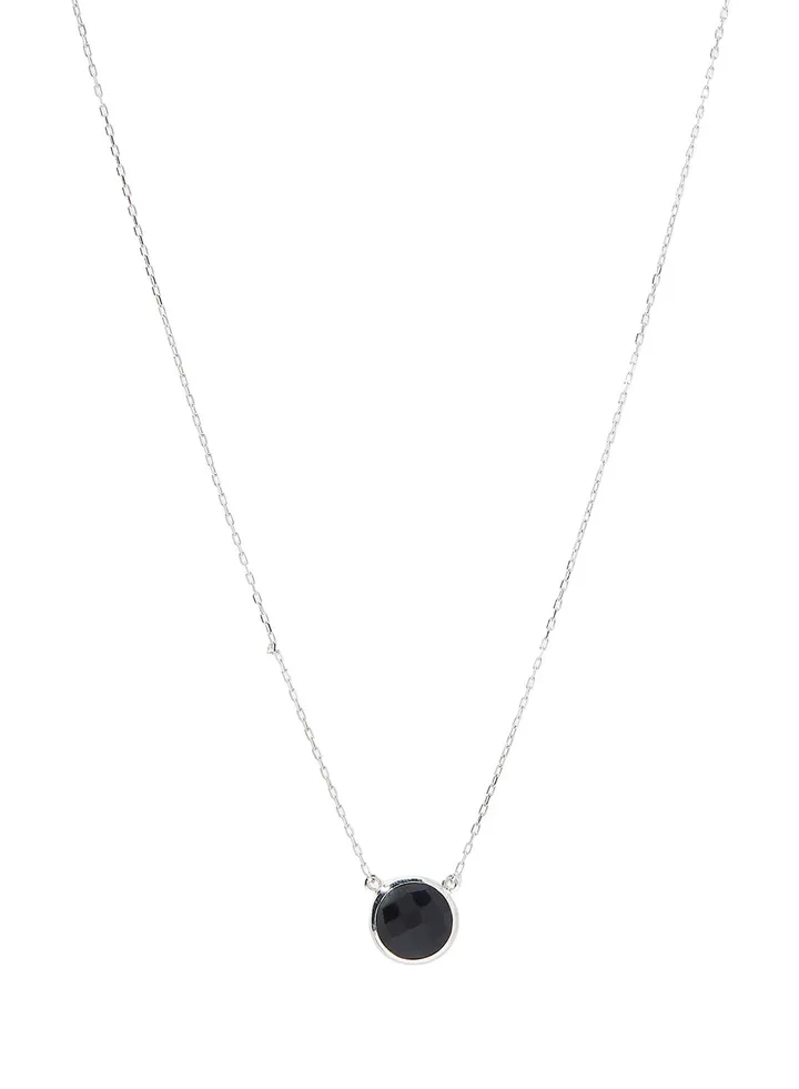 18 Karat White Gold Black Onyx Single Stone Necklace