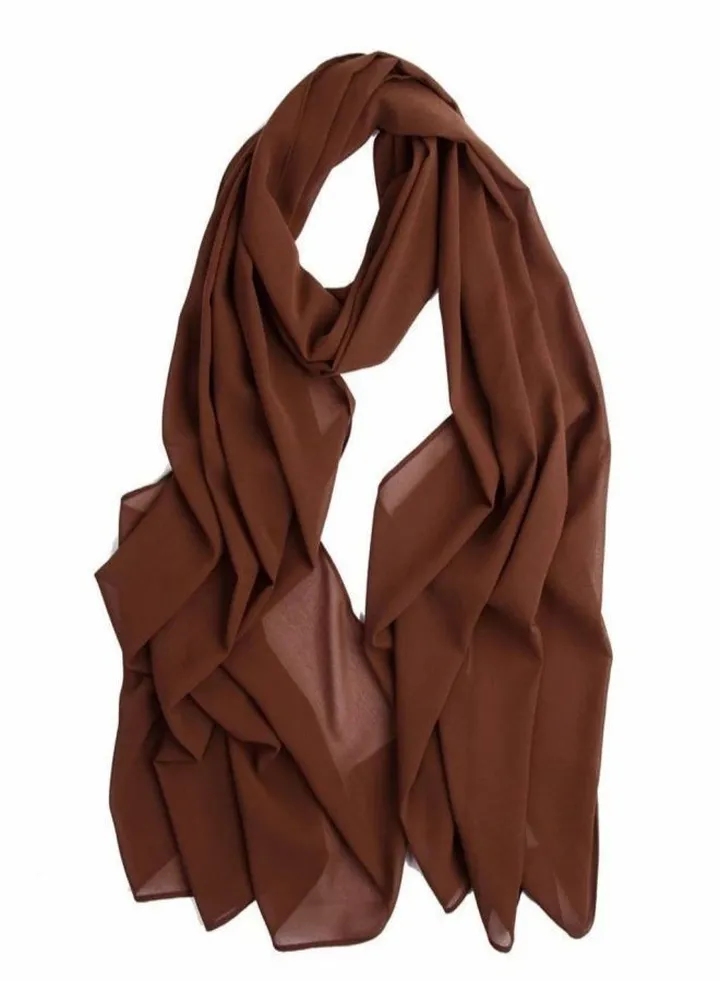 Long Chiffon Crepe Scarf - Color Dark Coffee Powder