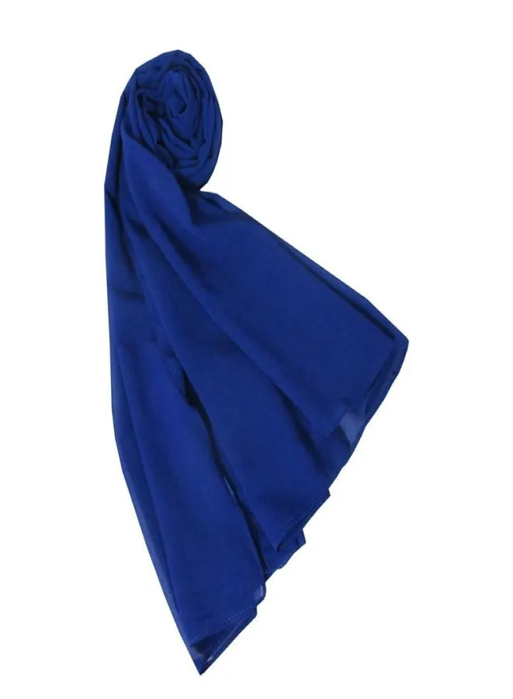 Long Scarf Crepe Solid Blue Color