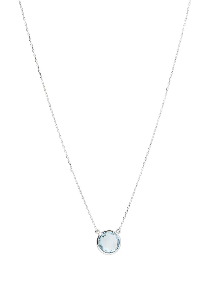 18 Karat White Gold Blue Topaz Single Stone Necklace
