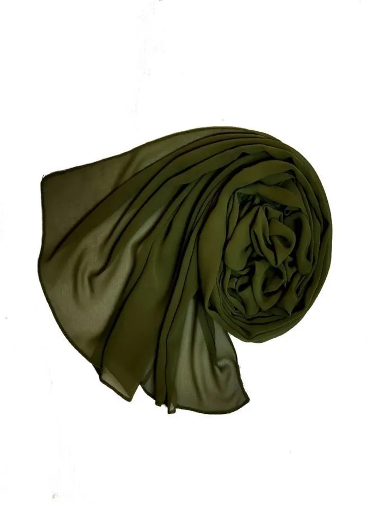 Long Chiffon Crepe Scarf - Dark Army Green