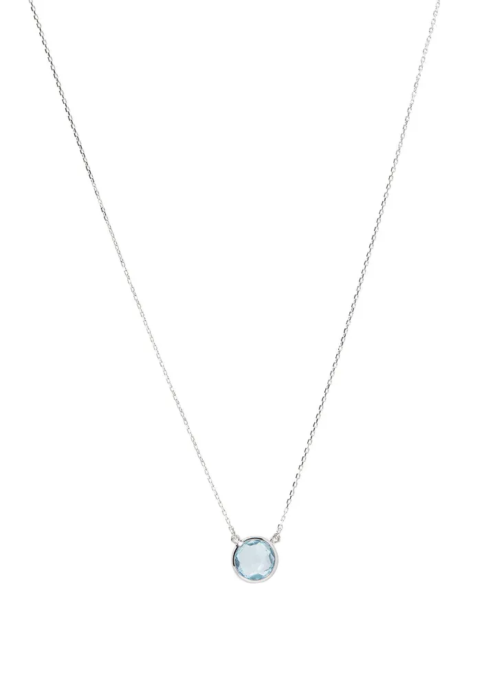 18 Karat White Gold Blue Topaz Single Stone Necklace