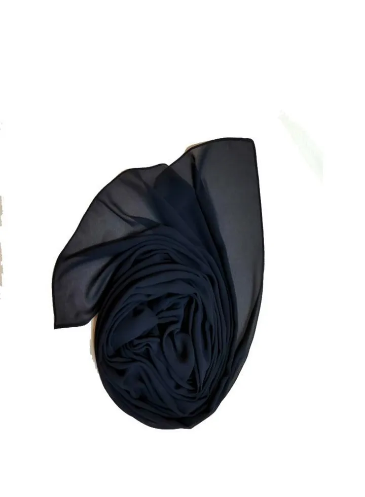 Long Chiffon Crepe Scarf - Soft Navy Color