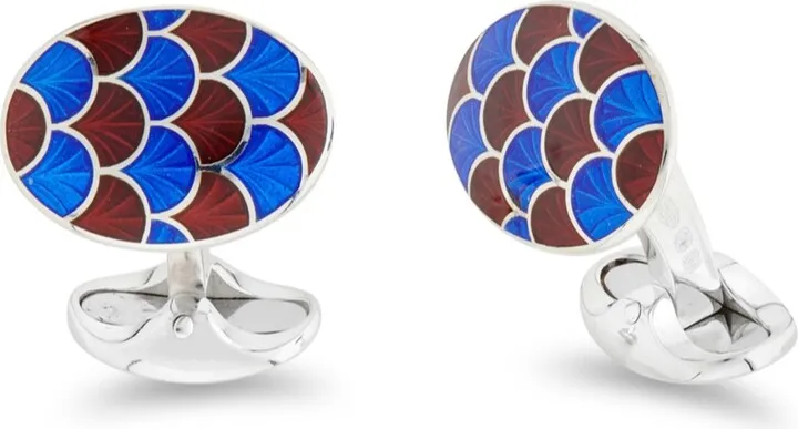 Deakin & Francis - Deakin & Francis Sterling Silver Royal Blue And Maroon Enamel Scallop Pattern Cufflinks