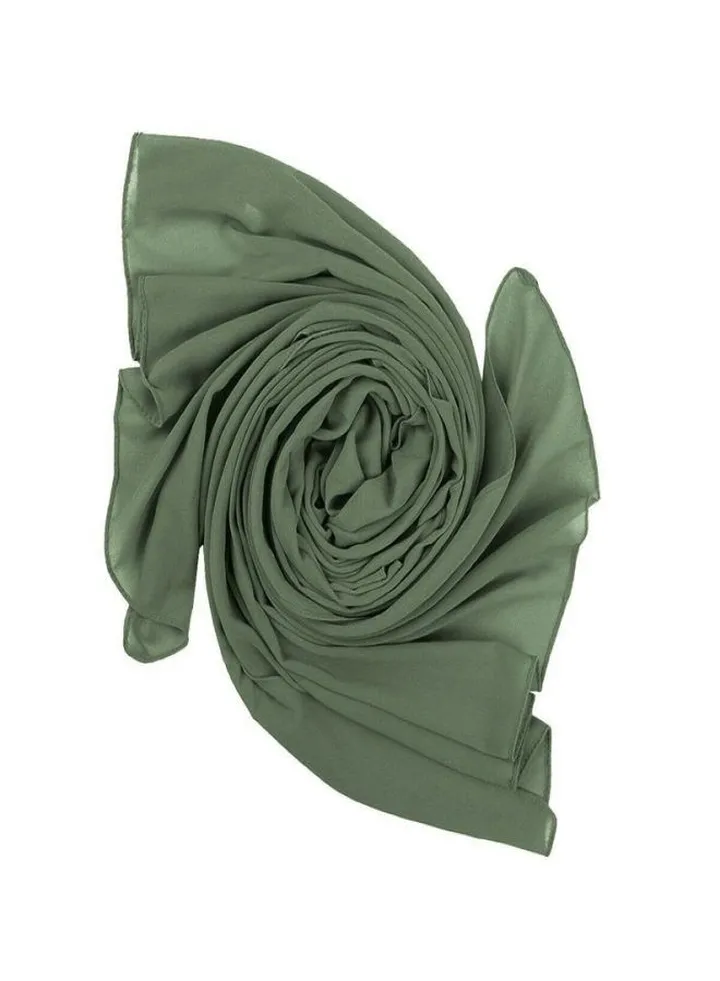 Long Chiffon Crepe Scarf - Army Green