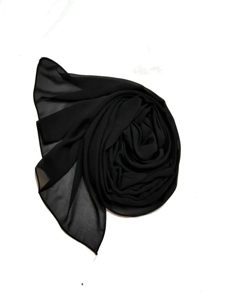 Long Chiffon Crepe Scarf - Soft Black Color