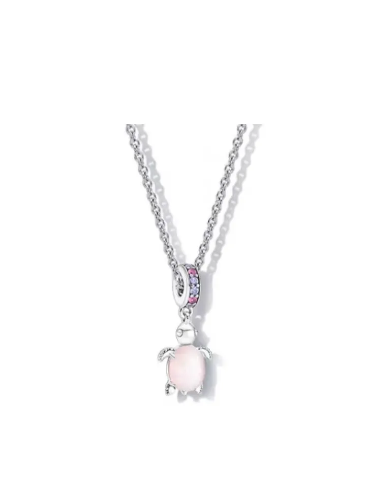 Pandora pink glass turtle necklace