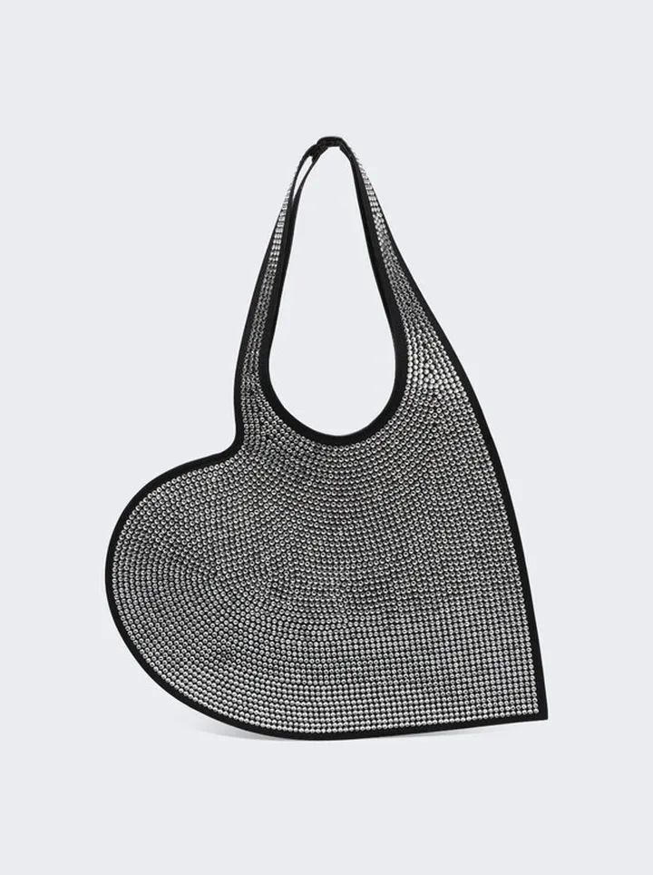 Crstal Embellished Mini Heart Tote Bag Black