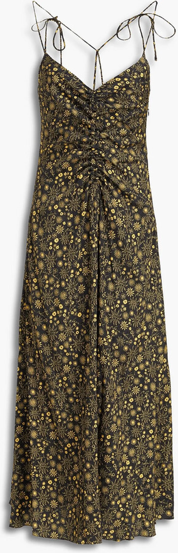 Carolina ruched printed jacquard midi dress
