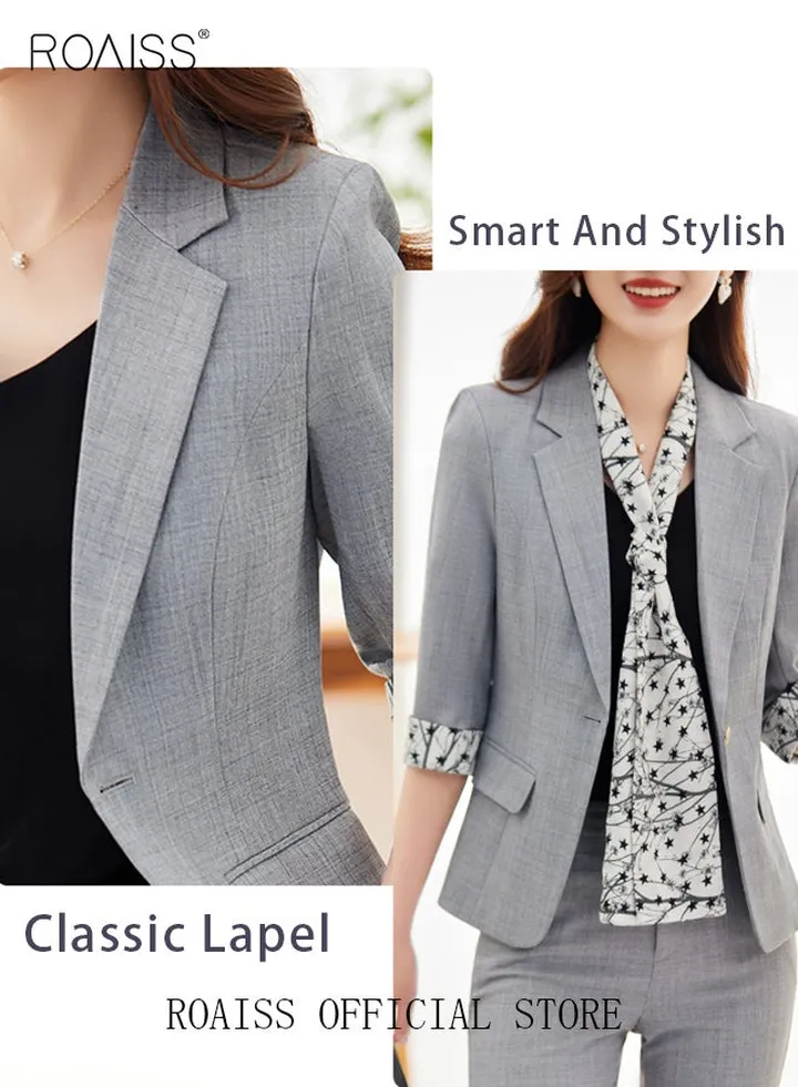 Women's White Suits with Scarf Long Sleeve Blazer Office Women's Wear Thin Casual Design Women's Blazers Lapel Long Sleeve Button Casual Business Jacket