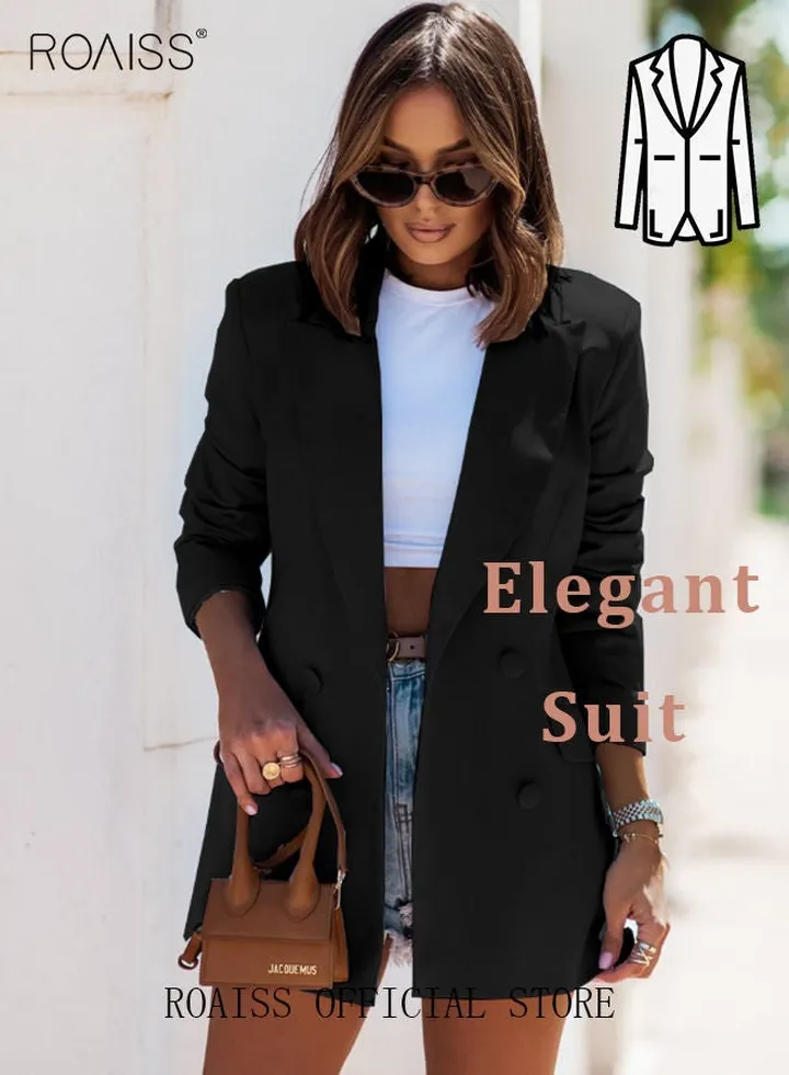Women'S Casual Business Blazer Fashion Casual Solid Color Office Coat Classic Lapel Button Open Placket Coat