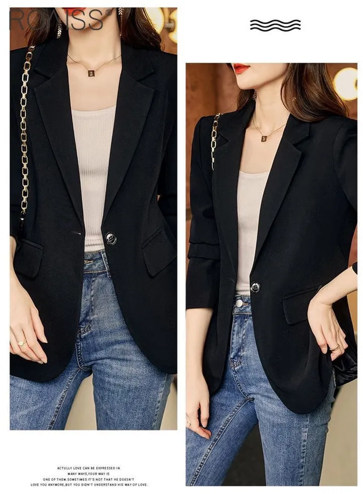 Women's Casual Business Blazer Fashion Casual Solid Color Office Coat Classic Lapel Button Open Placket Coat