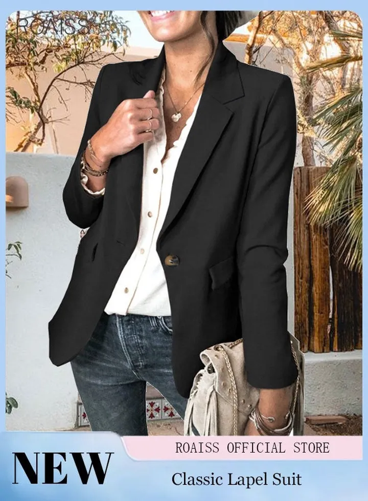 Women'S Casual Business Blazer Fashion Casual Solid Color Office Coat Classic Lapel Button Open Placket Coat