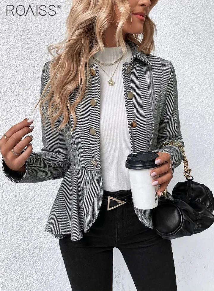Stylish Business Blazer Women'S Daily Commuting Plaid Office Double Breasted Coat