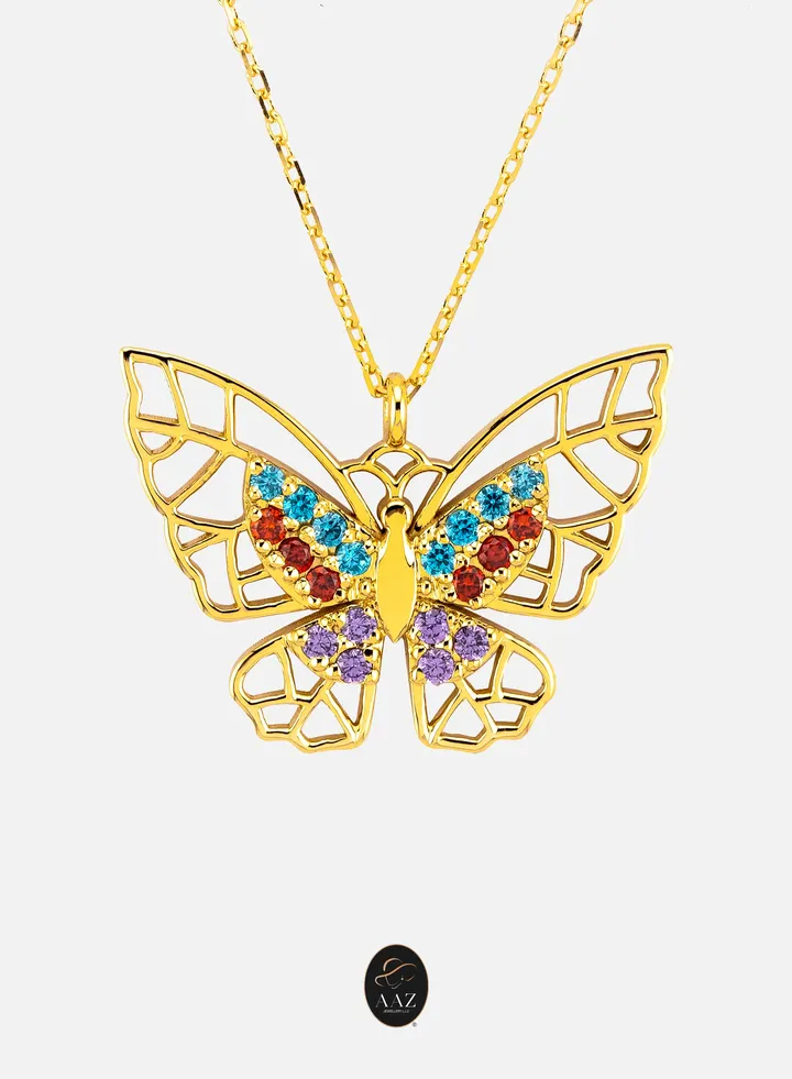 Colourful Butterfly 18K Gold Necklace