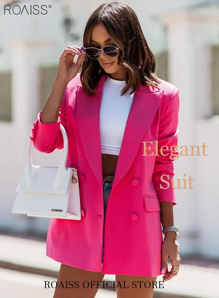 Women's Casual Business Blazer Fashion Casual Solid Color Office Coat Classic Lapel Button Open Placket Coat