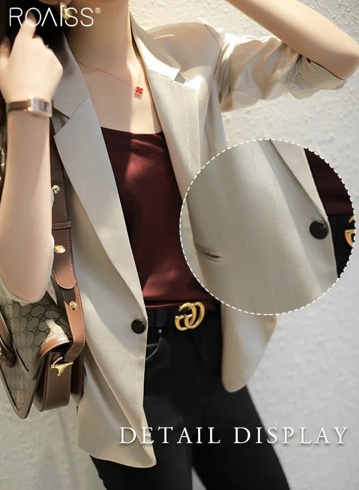 Women's Satin Smooth Suit Striped Glossy Casual Long-Sleeved Blazer