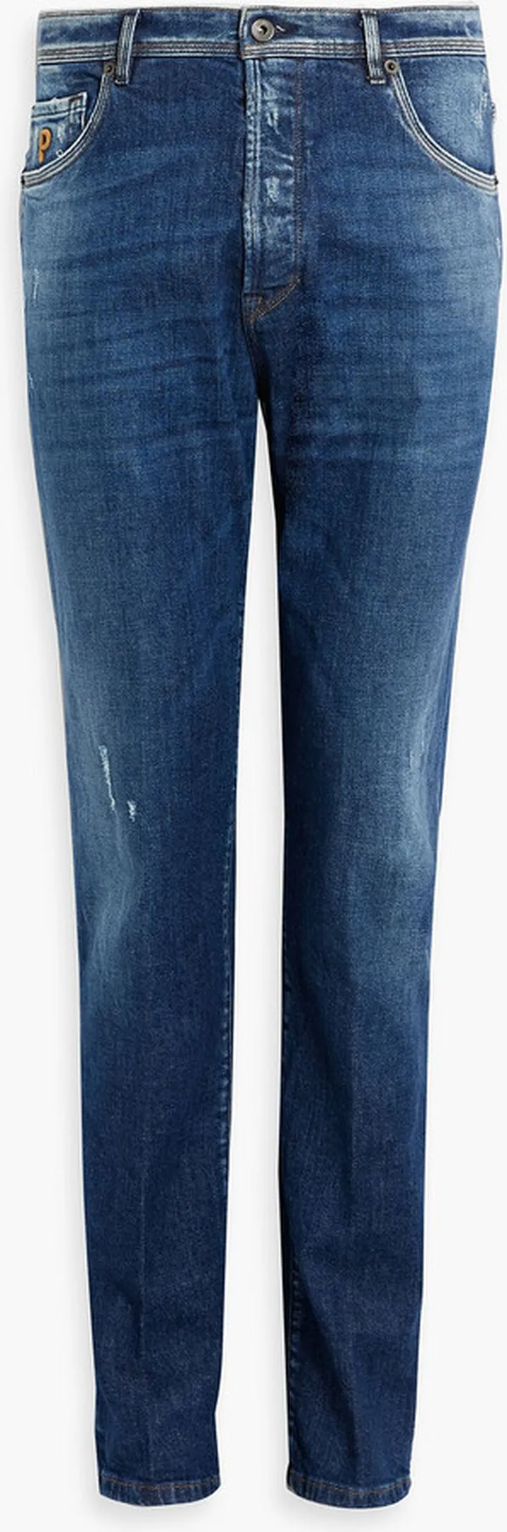 Faded distressed denim jeans