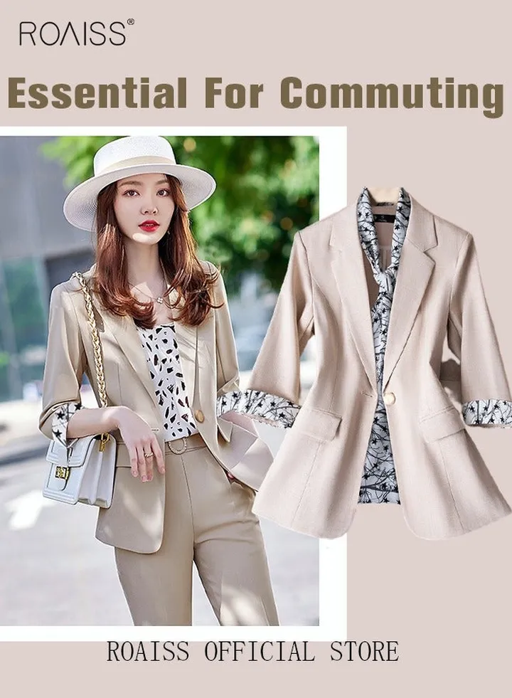 Women's White Suits with Scarf Long Sleeve Blazer Office Women's Wear Thin Casual Design Women's Blazers Lapel Long Sleeve Button Casual Business Jacket