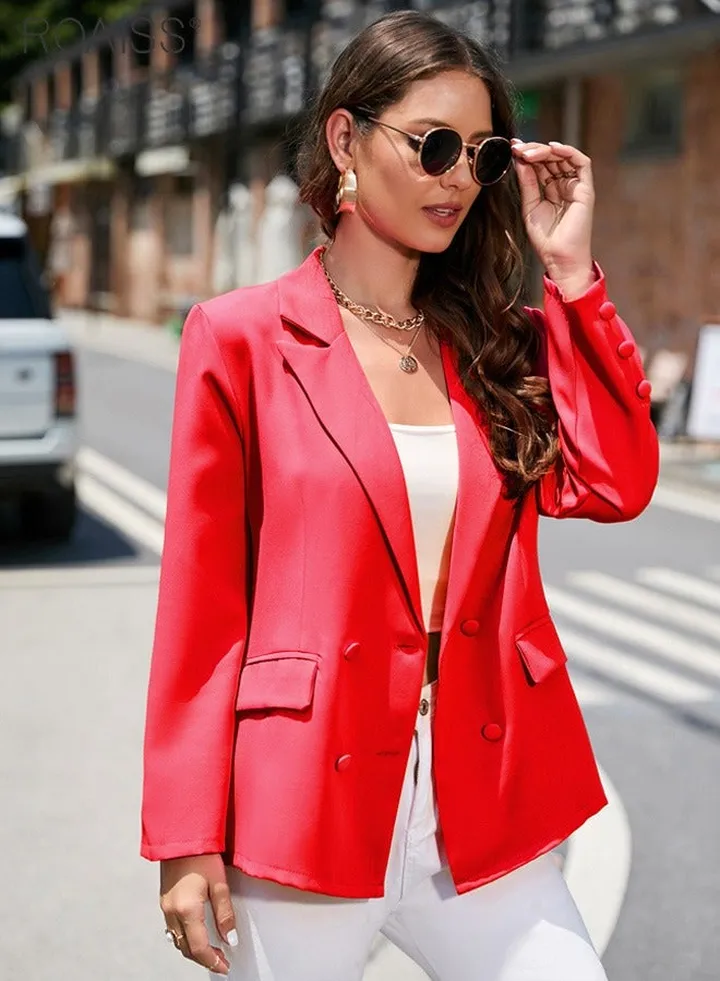 Women's Casual Business Blazer Fashion Casual Solid Color Office Coat Classic Lapel Button Open Placket Coat