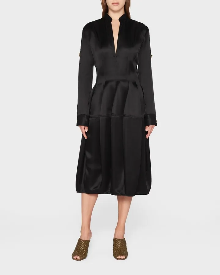Silk Midi Dress with Adjustable Sleeves
