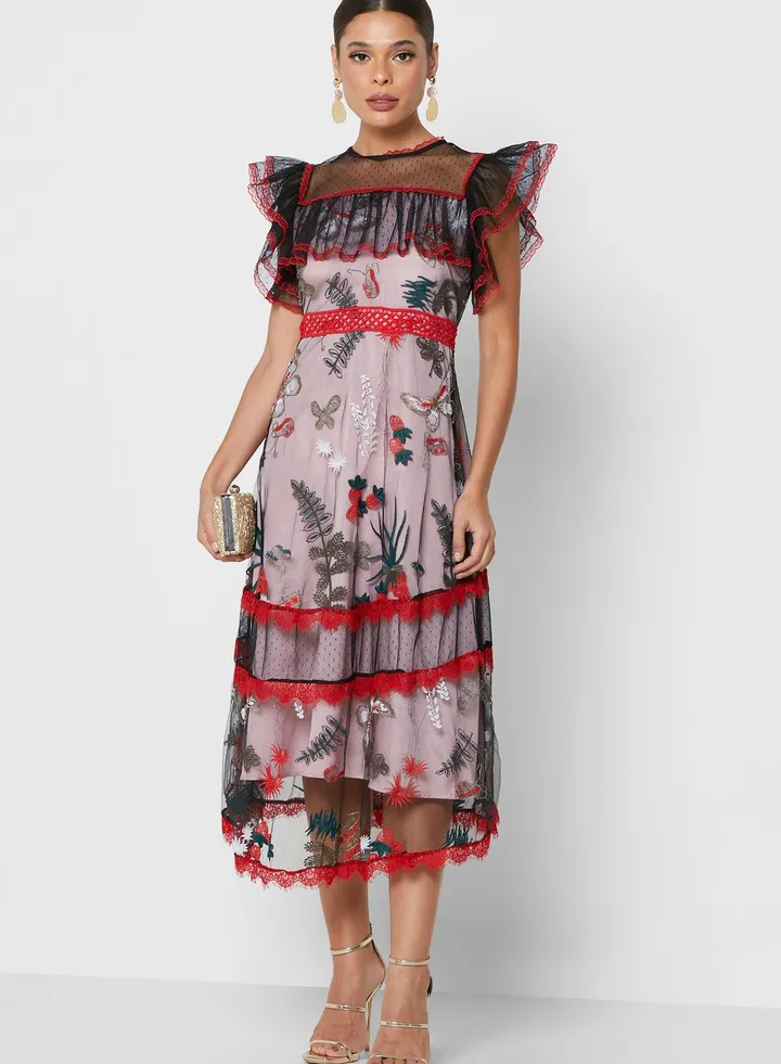 Lace Detail Tulle Dress