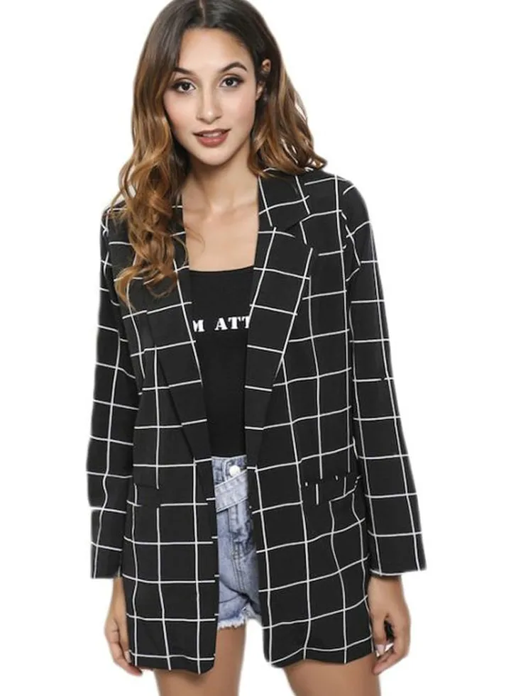 Checked Blazer With Front Pocket Black/White