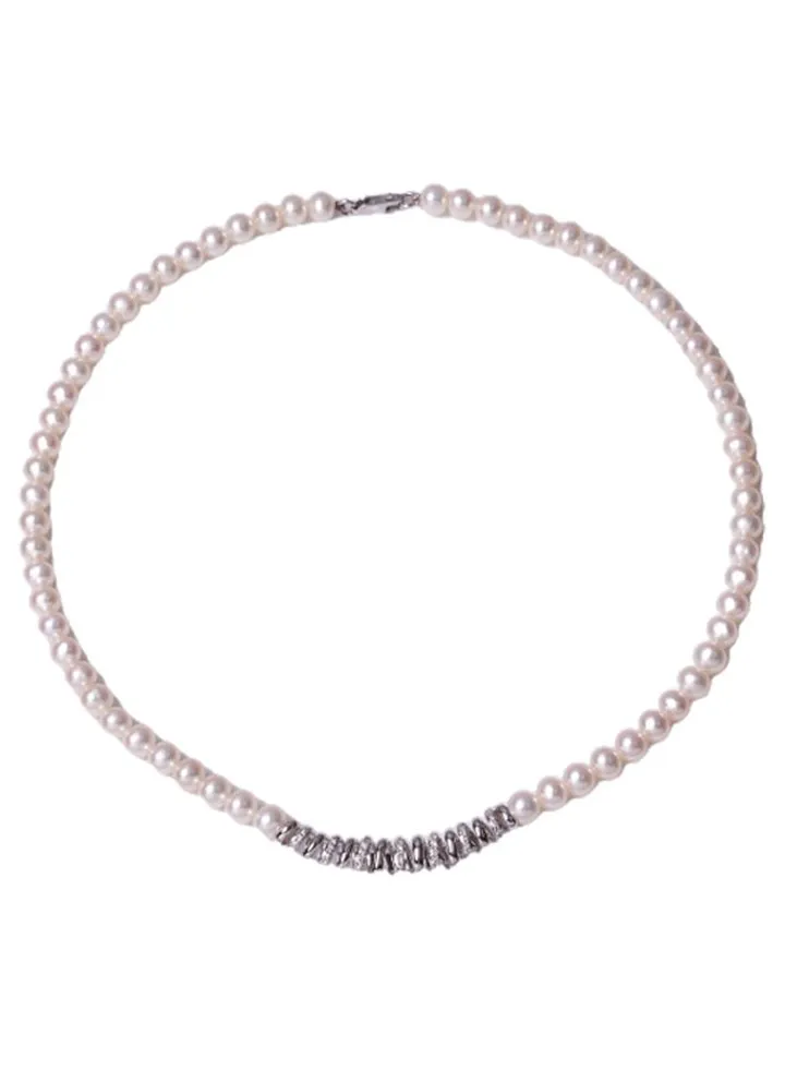 18K White Gold Freshwater Pearl With Diamond Necklace