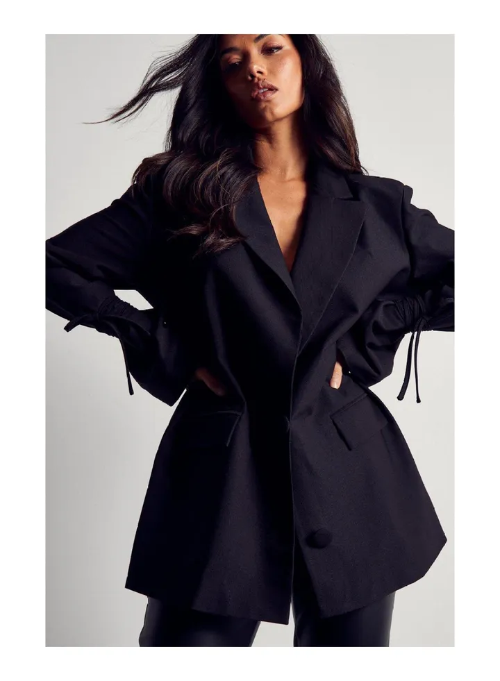 Woven Tie Sleeve Blazer