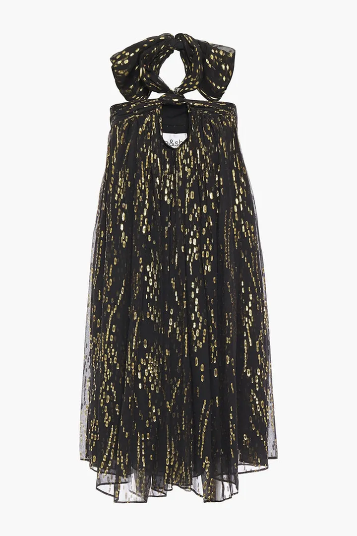 Junon metallic fil coupé silk-blend chiffon halterneck mini dress