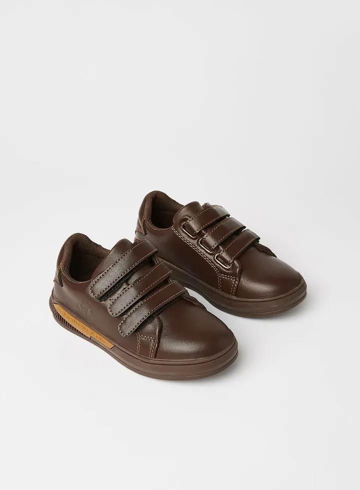 Kids Velcro Strap Running Shoes Brown