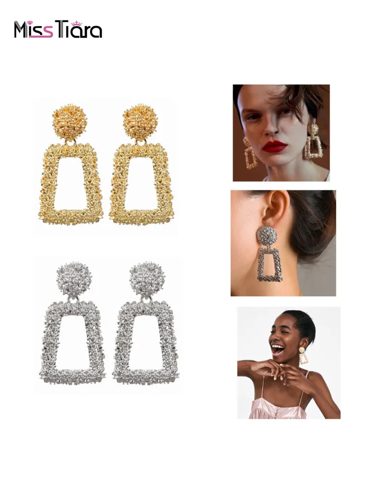 Golden Metal Geometric Dangle Fashion Earrings for Girls and women