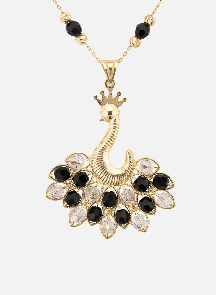 Black/White Queen Peacock 18k Gold Plated Silver Necklace