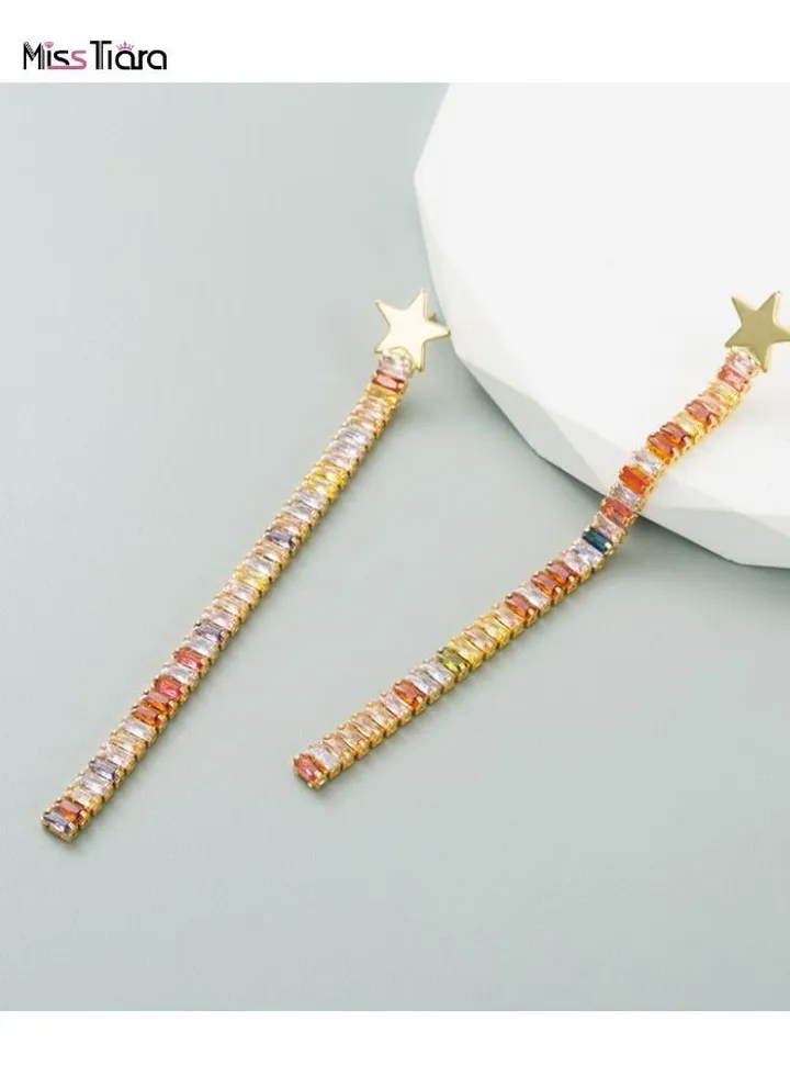 Gold plated Copper inlaid color zirconium long earrings for women and girls