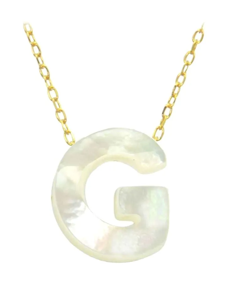18 Karat Gold G Letter Mother Of Pearl Pendant Necklace