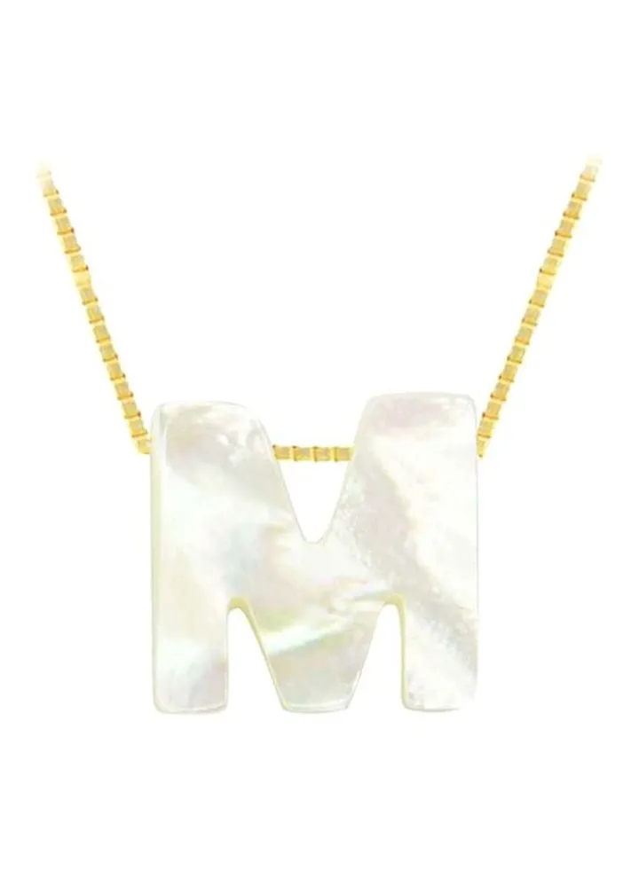 18 Karat Gold Mother Of Pearl Letter M Pendant Necklace