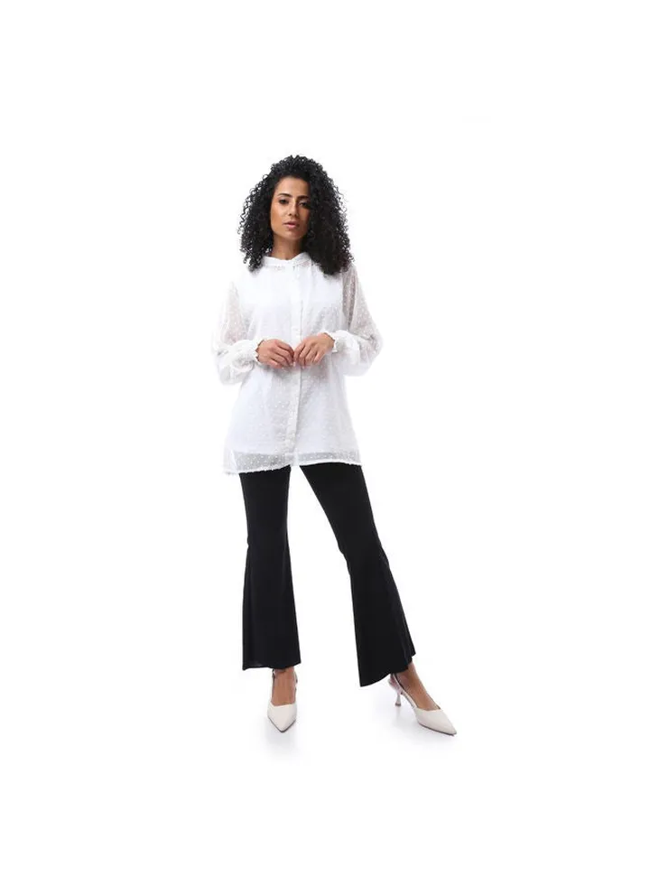 Mandarin Collar Blouse & Sleeveless Top Set - White