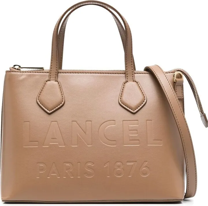Embossed-Logo Leather Tote Bag