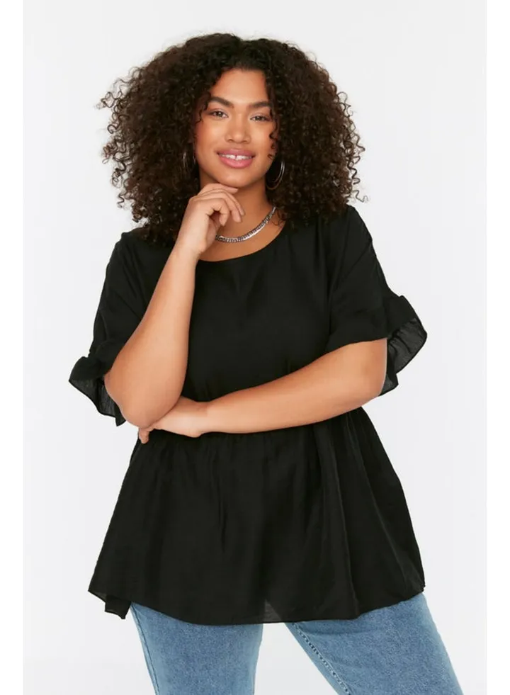 Black Woven Flounce Blouse TBBSS22AF0002