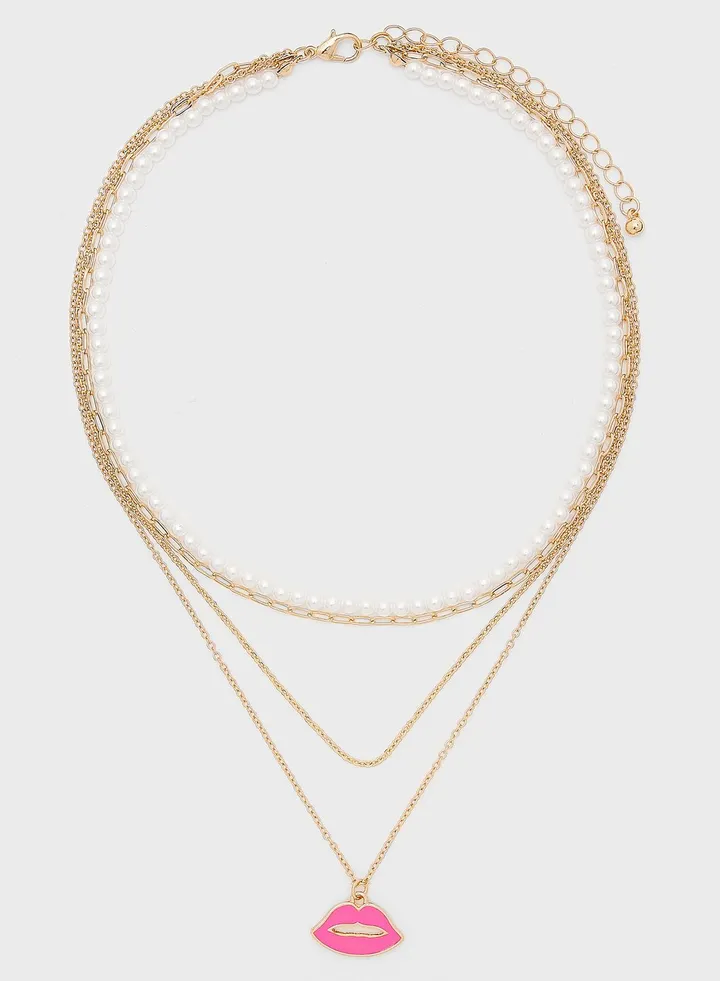 Lips Pendant Layered Necklace