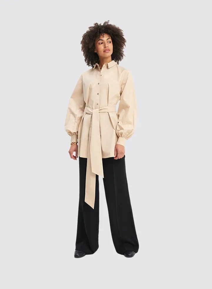 Belted Longline Shirt Beige