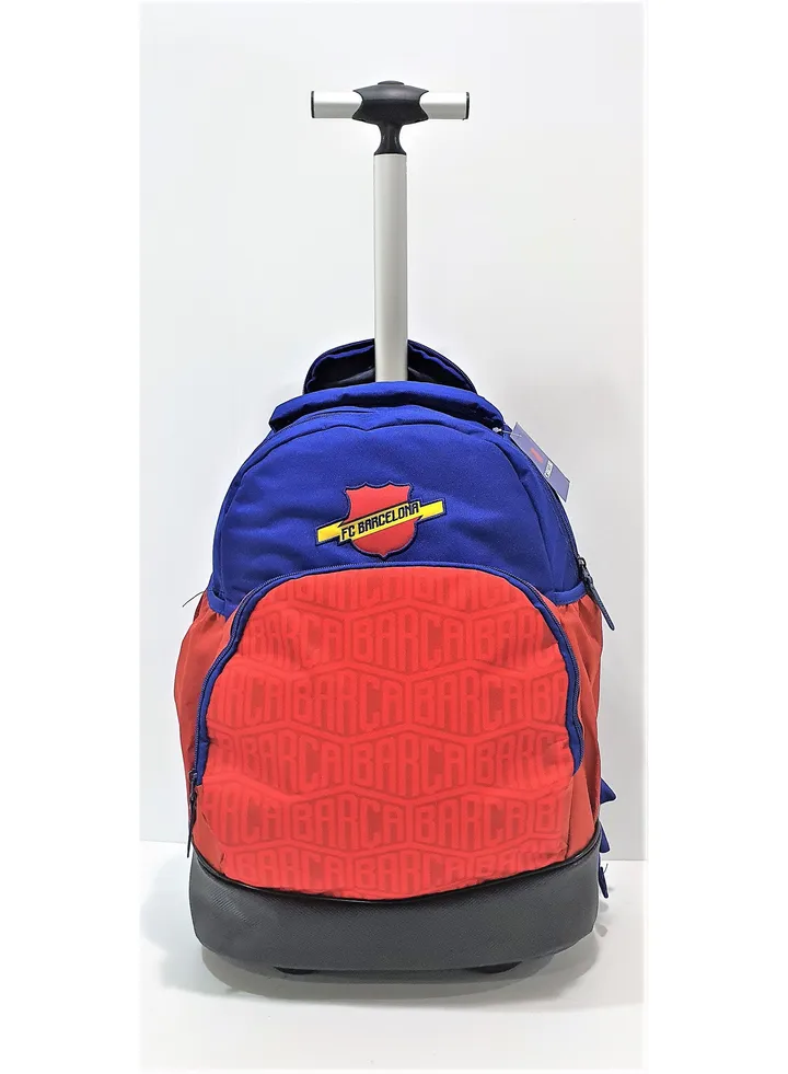 BARCELONA FC Trolley school bag with Adjustable Strap for School and College with 2 pockets and 2 side pockets. (34*15*46)