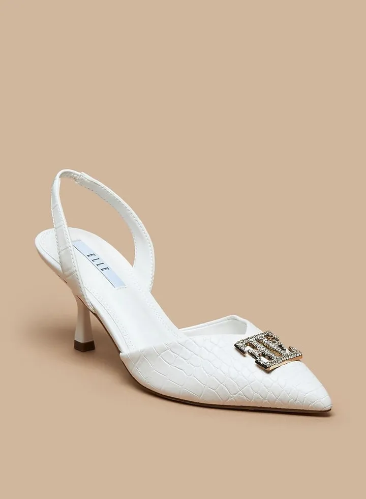 Women's Logo Detail Slingback Pumps with Stiletto Heels
