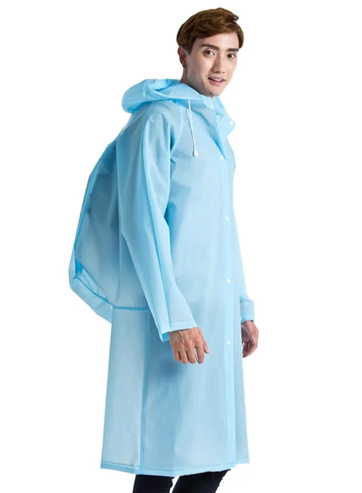 Long EVA Hooded Raincoat Blue