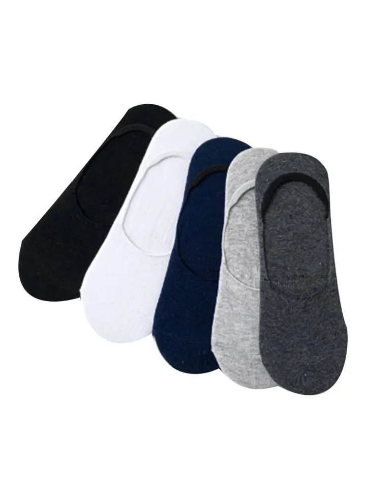 5 Pairs Of Solid No Show Socks Black/White/Blue