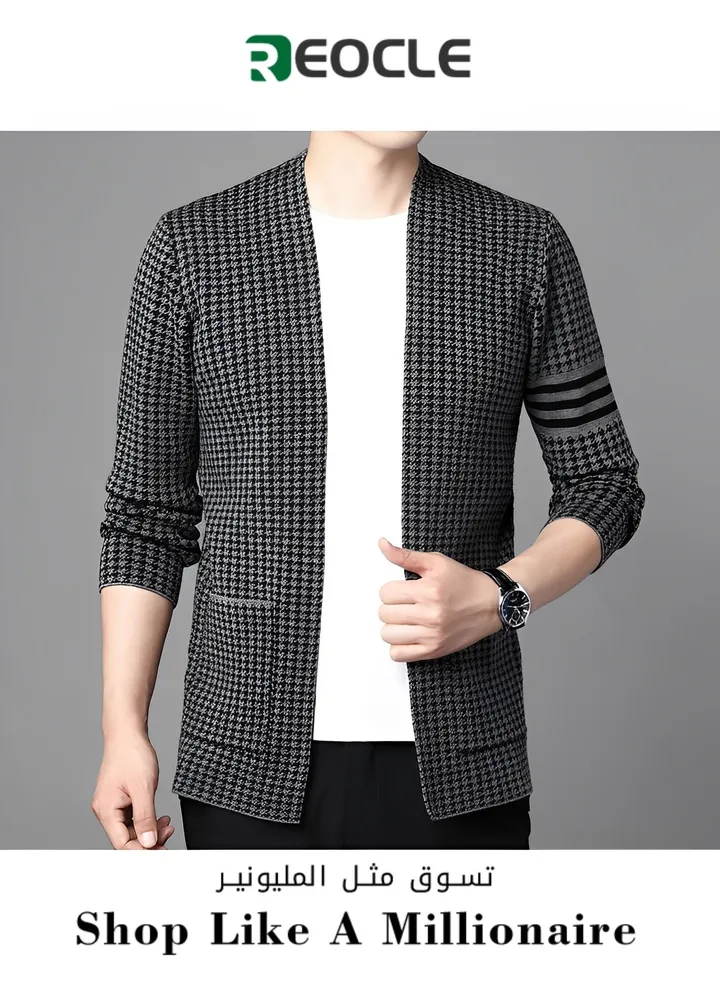 High-end Men's Knitted Sweater Cardigan Jacket Spring and Autumn New Korean Style Casual and Versatile for Young and Middle-aged People