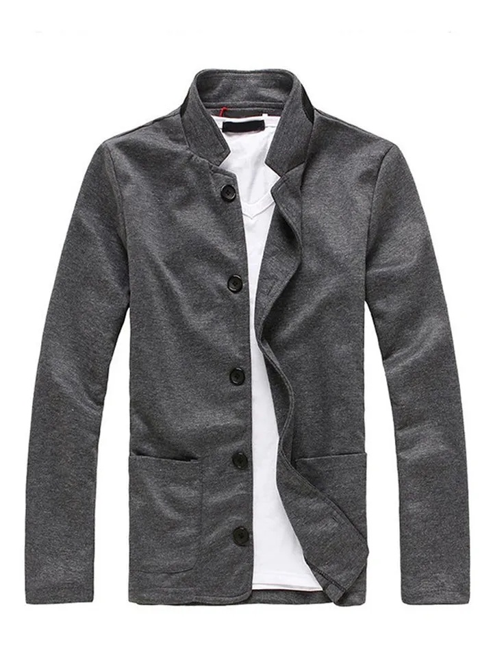 Knitted Collar Korean Style Long Sleeve Outwear Coat Dark Grey
