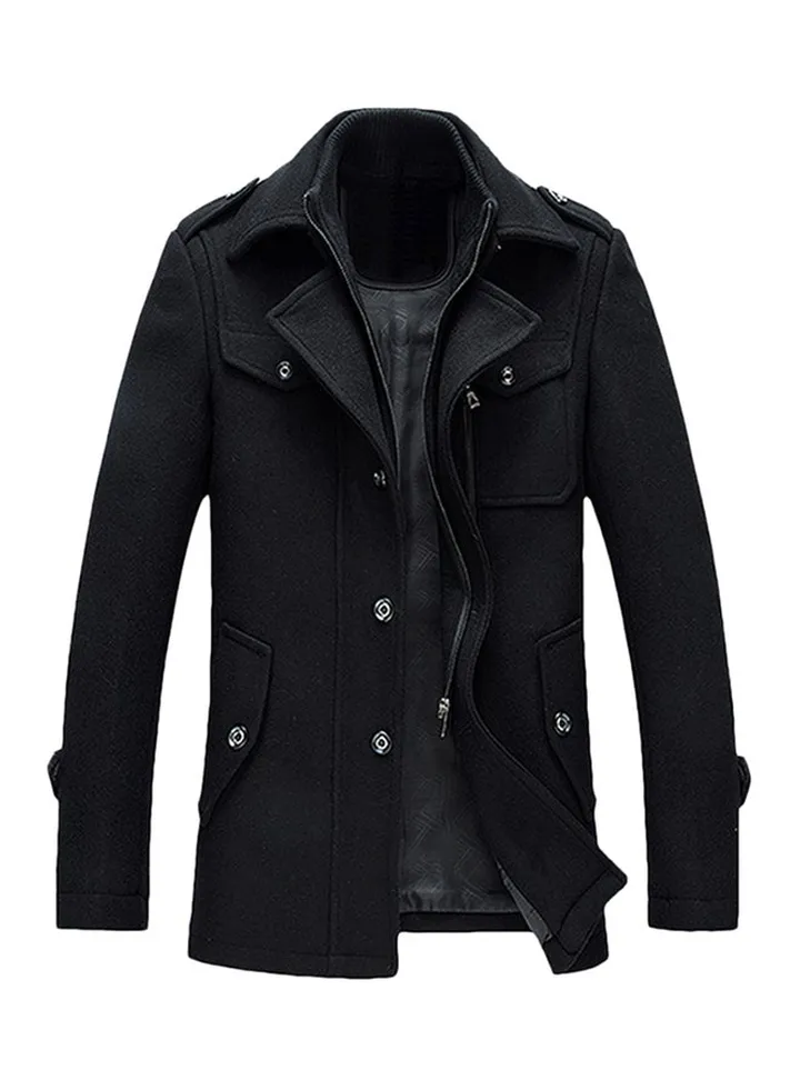 Casual Long Sleeves Coat Blue