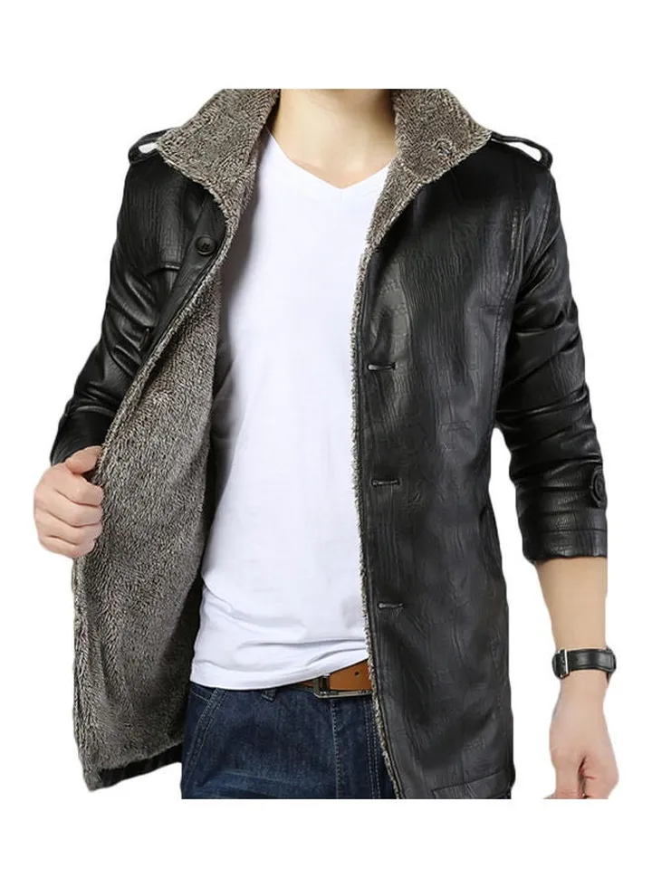 Plush Warm Biker Coat Black