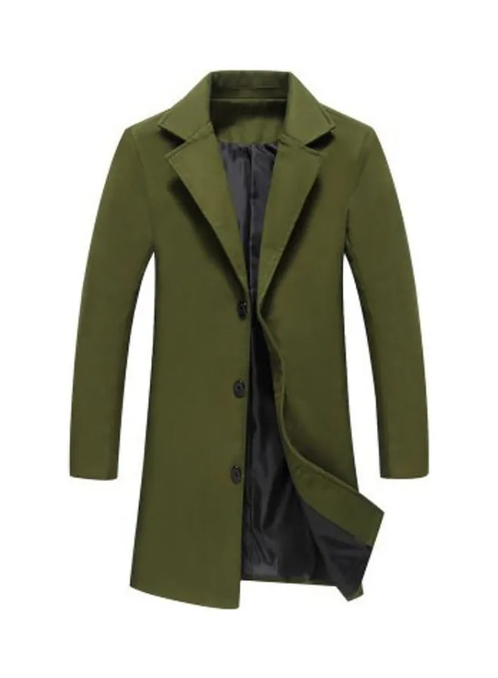 Solid Woolen Overcoat Army Green